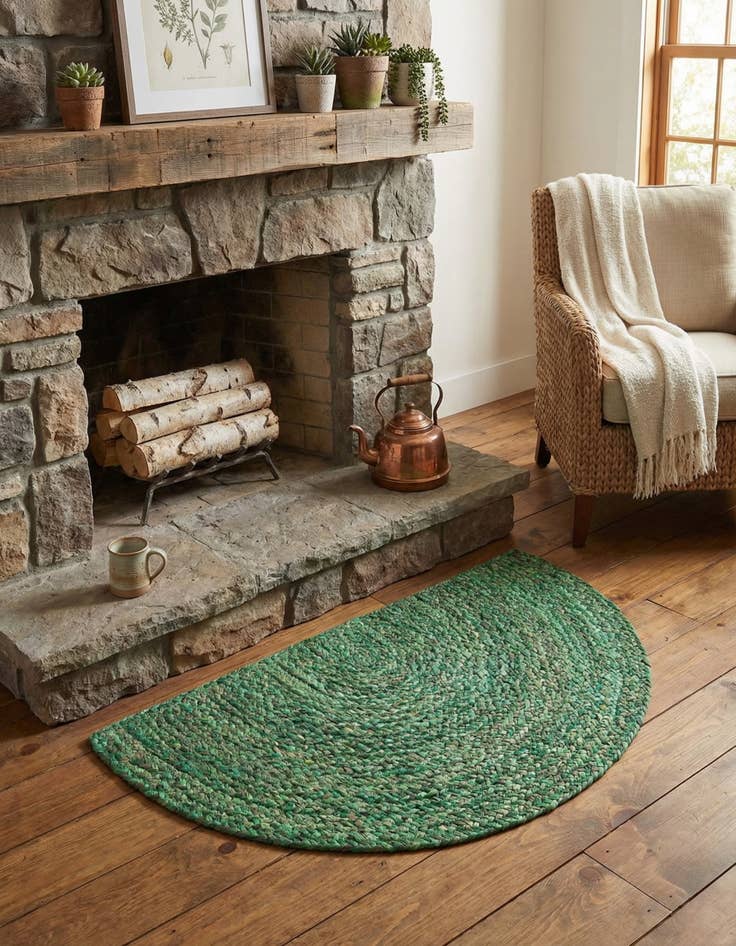 Detail image of 2' 2 x 3' 7  Hand Braided Chindi Hearth Rug