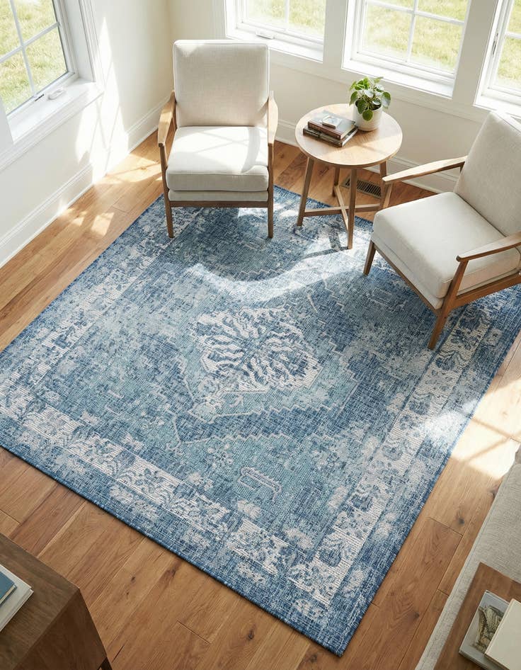 Detail image of 5' 3 x 5' 3 Easy-Clean Traditional Indoor / Outdoor Square Rug