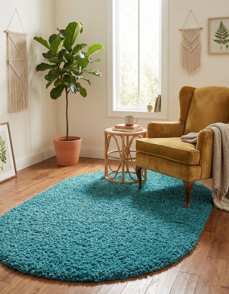 Detail image of 3' x 5' 3 Solid Shag Oval Rug