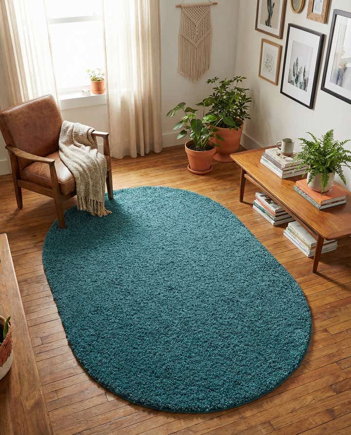 4' x 6' Solid Shag Oval Rug