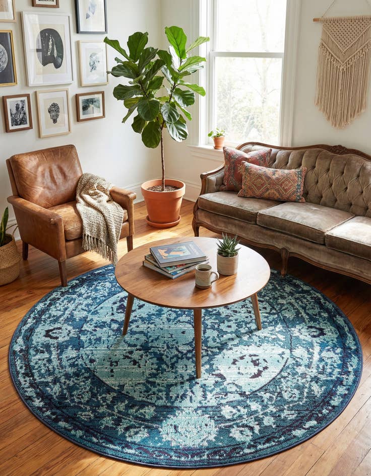 Detail image of 6' x 6' Washable Fleur Round Rug