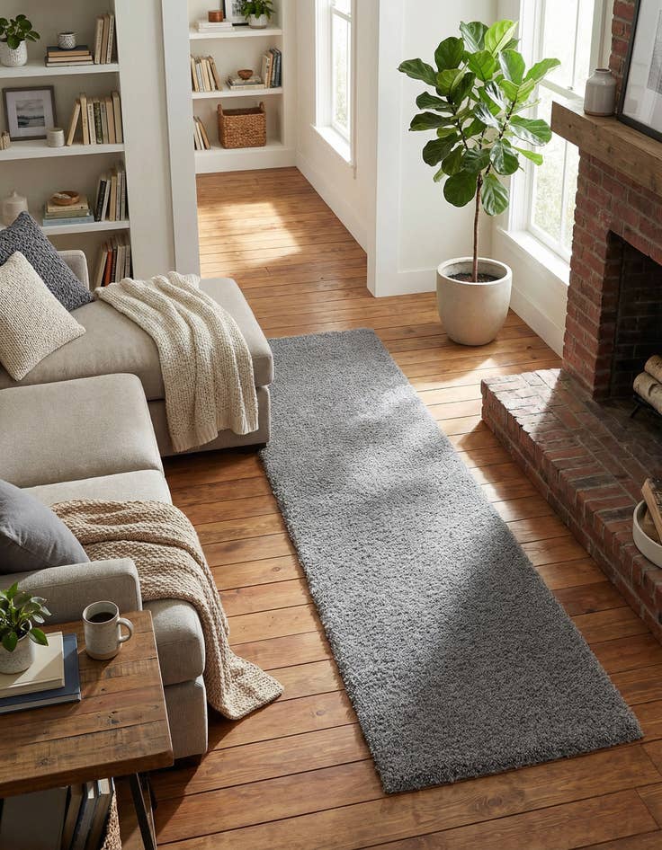 Detail image of 2' x 6' 9 Solid Shag Runner Rug