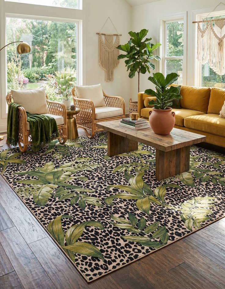 Detail image of 12' x 12' Washable Botanical Indoor / Outdoor Square Rug