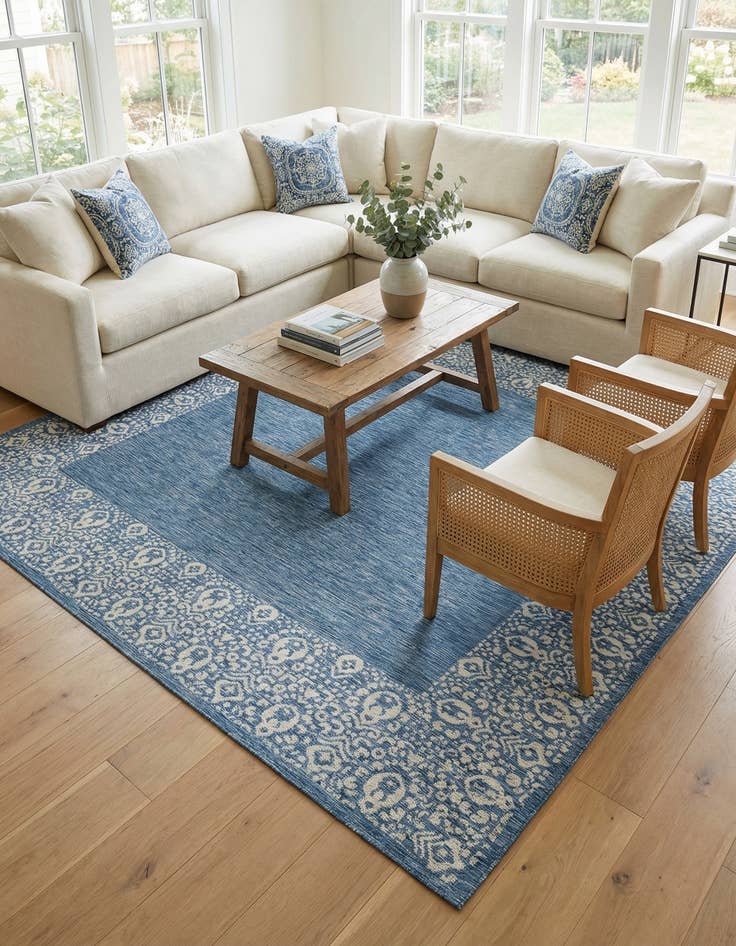 Detail image of 10' 8 x 10' 8  Washable Border Indoor / Outdoor Square Rug