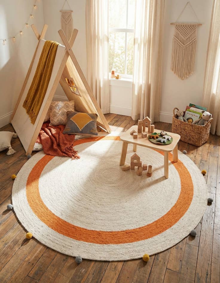Detail image of 7' 10 x 7' 10  Hand Braided Kids Braided Jute Round Rug