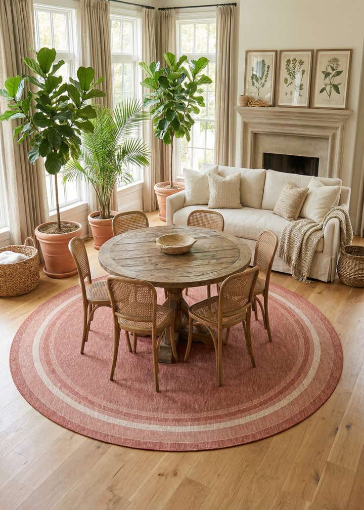 13' x 13' Easy-Clean Border Indoor / Outdoor Round Rug