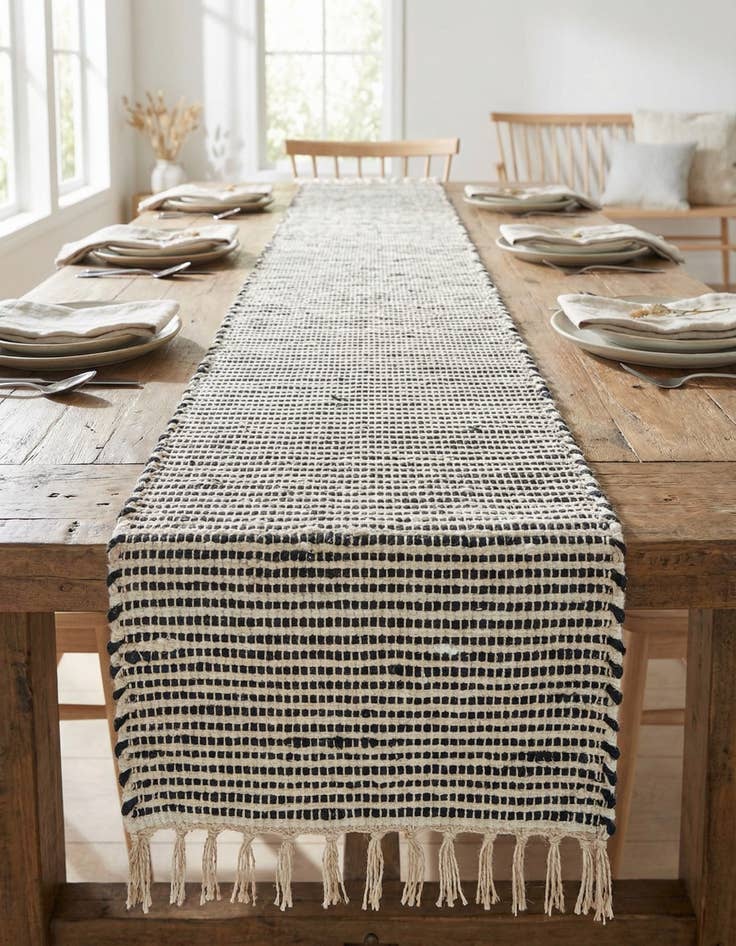 Detail image of 1' 2 x 10'  Hand Woven Chindi Jute Table Runner Rug
