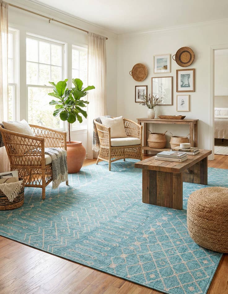 Detail image of 13' x 13' Easy-Clean Trellis Indoor / Outdoor Square Rug