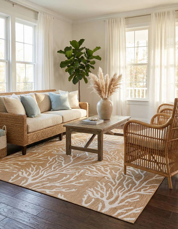 Detail image of 7' 10 x 10'  Washable Coastal Indoor / Outdoor Rug