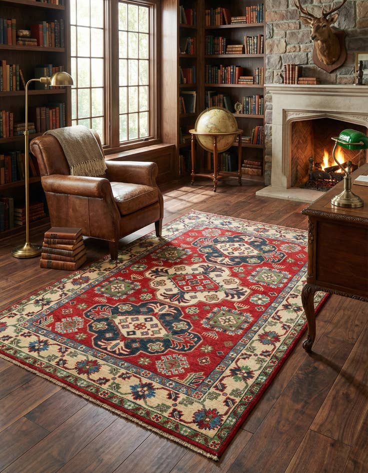 Detail image of 4' 1 x 6' 1 Hand Knotted Kazak Rug