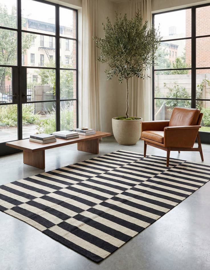 Detail image of 4' 1 x 5' 10 Hand Woven Kilim Modern Wool Rug