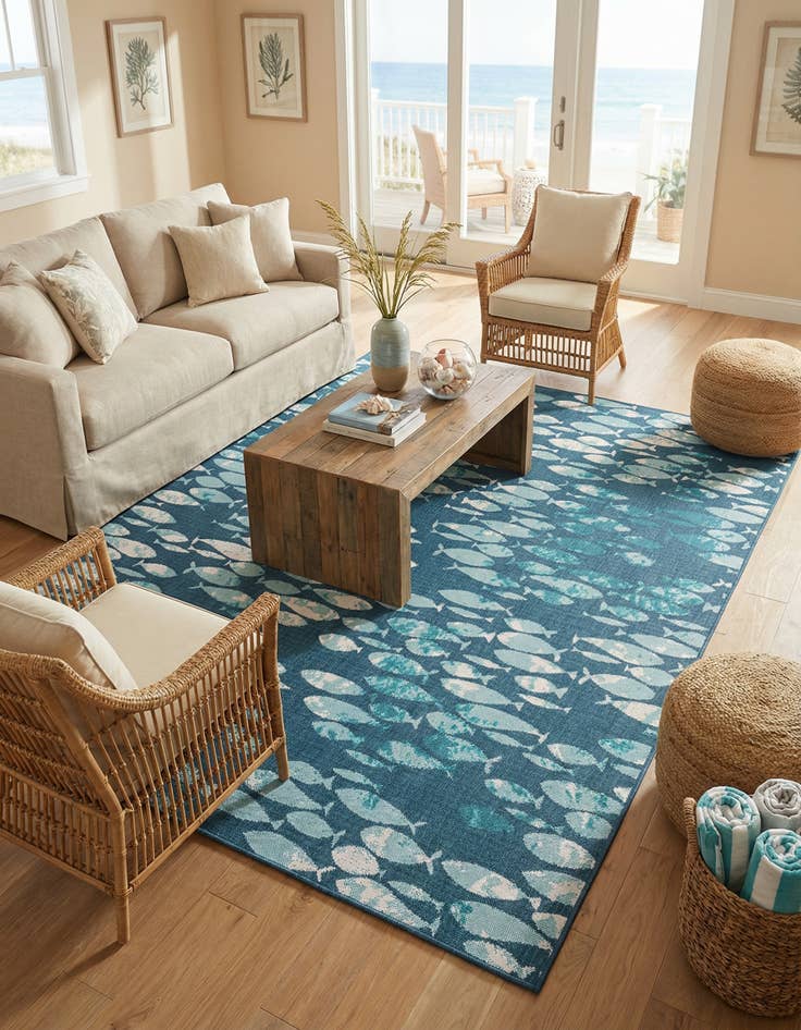 Detail image of 7' 10 x 10' Washable Coastal Indoor / Outdoor Rug
