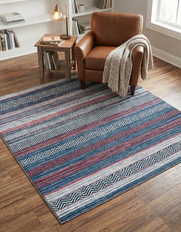 Navy Blue Washable Yara Square Rug