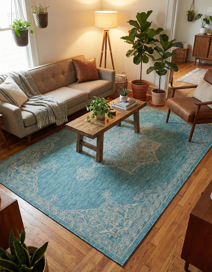 Detail image of 5' 3 x 8' Easy-Clean Traditional Indoor / Outdoor Rug