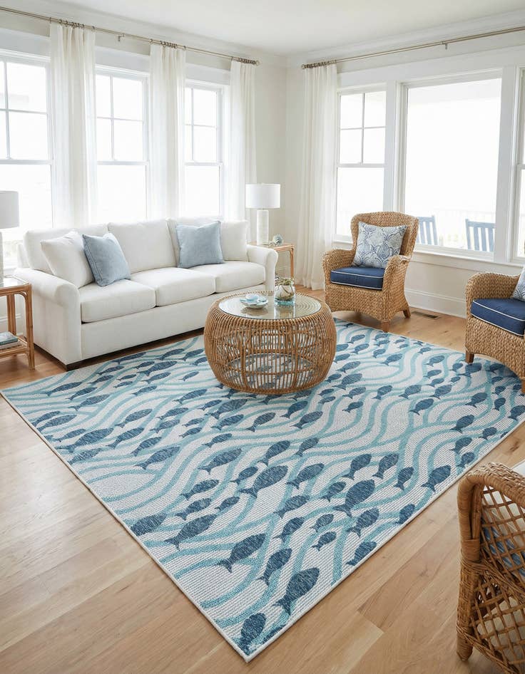 Detail image of 7' 10 x 7' 10 Washable Coastal Indoor / Outdoor Square Rug