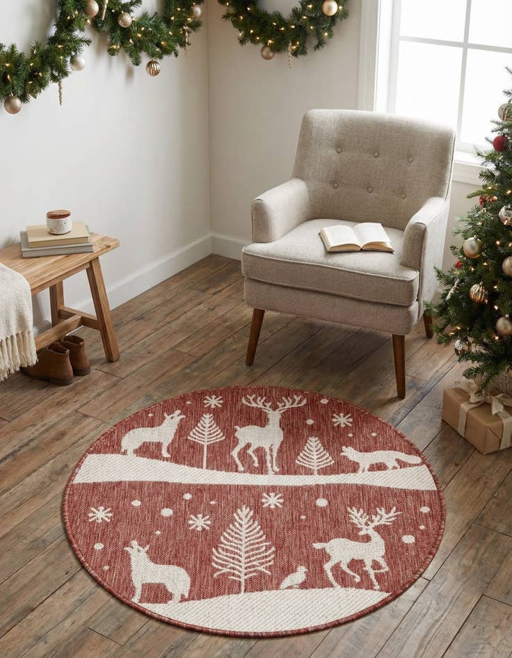 Detail image of 3' x 3' Washable Holiday Indoor / Outdoor Round Rug