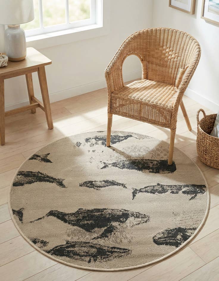 Detail image of 3' x 3' Washable Coastal Indoor / Outdoor Round Rug