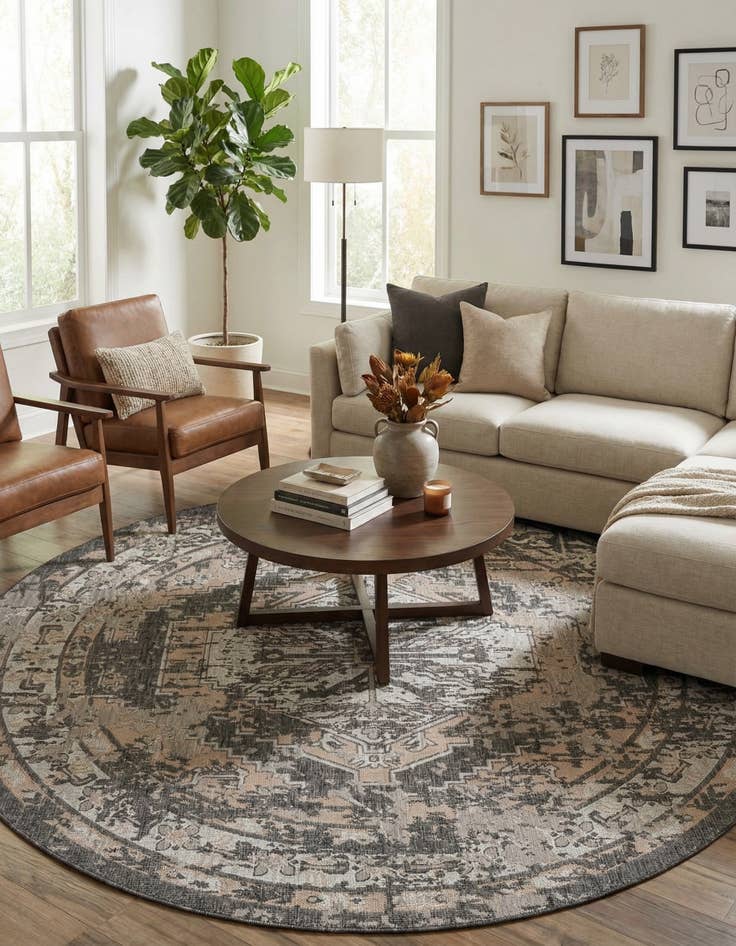 Detail image of 10' x 10' Easy-Clean Traditional Indoor / Outdoor Round Rug