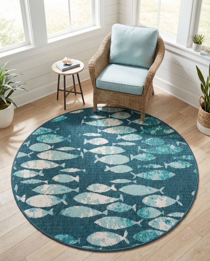 Detail image of 4' x 4' Easy-Clean Coastal Indoor / Outdoor Round Rug