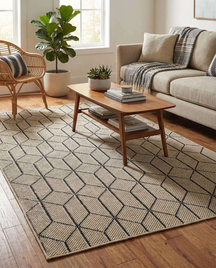 Detail image of 4' 1 x 6' 1 Easy-Clean Lattice Indoor / Outdoor Rug