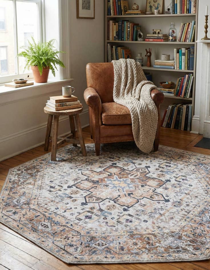 Detail image of 5' x 5'  Washable Yara Octagon Rug