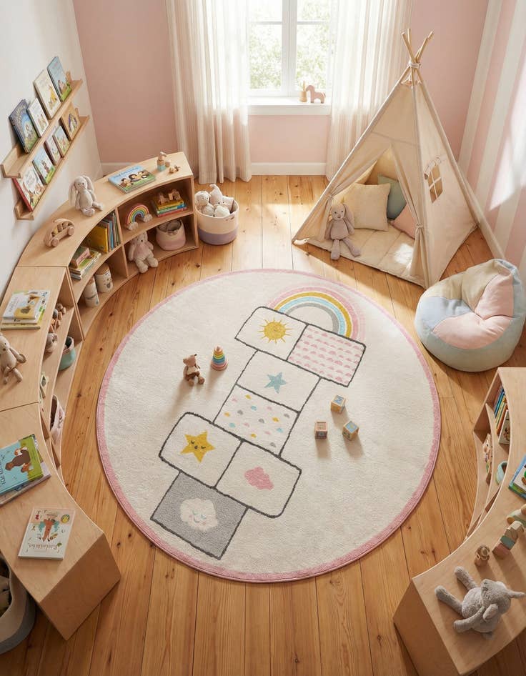 Detail image of 7' 10 x 7' 10 Hopscotch Whimsy Kids Round Rug