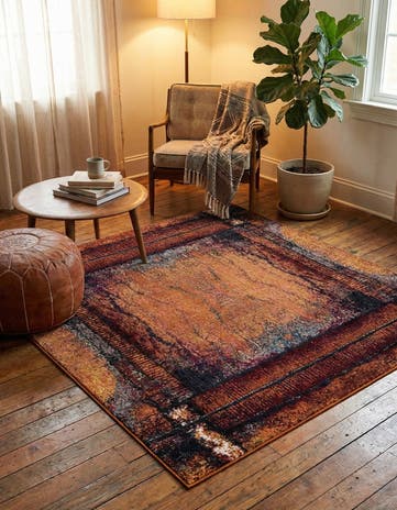 Orange Washable Hyacinth Square Rug