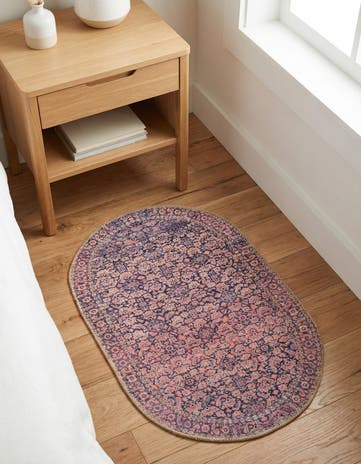 Navy Blue Washable Timeless Oval Rug