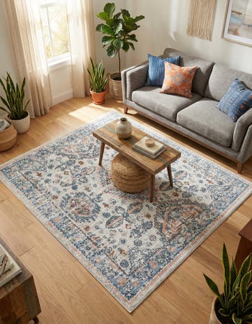 Ivory Kamala Washable Square Rug