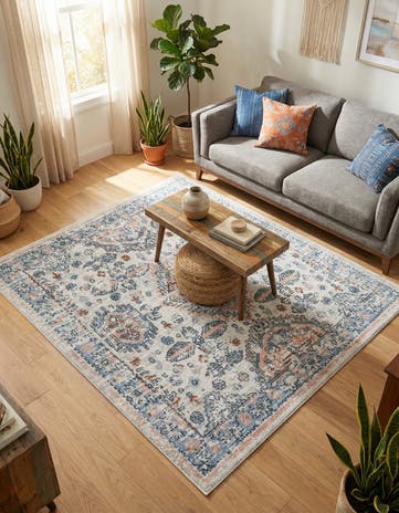 Ivory Kamala Washable Square Rug