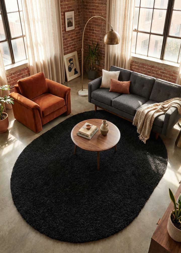 7' 10 x 10' Solid Shag Oval Rug