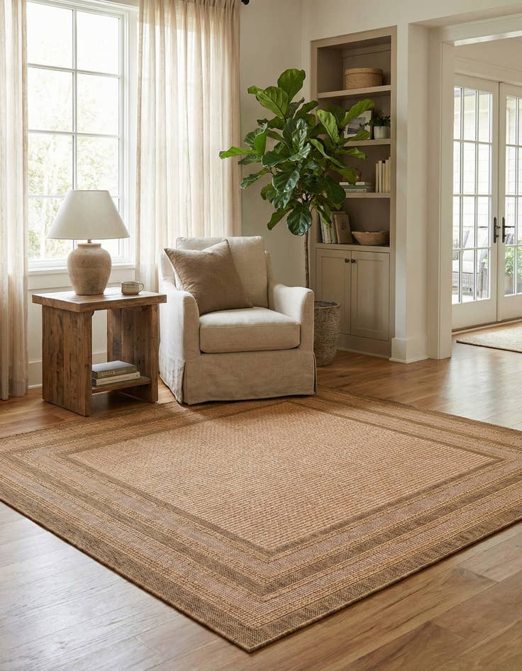 Detail image of 6' x 6' Easy-Clean Border Indoor / Outdoor Square Rug