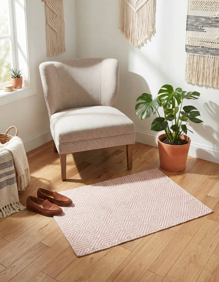 Detail image of 2' x 3' 1  Hand Woven Geo Trellis Flatweave Rug