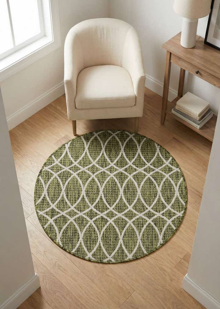 3' x 3' Easy-Clean Trellis Indoor / Outdoor Round Rug