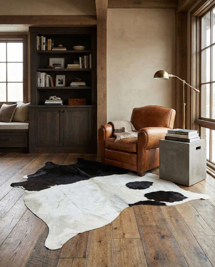 4' 8 x 5' Cowhide Leather Square Rug