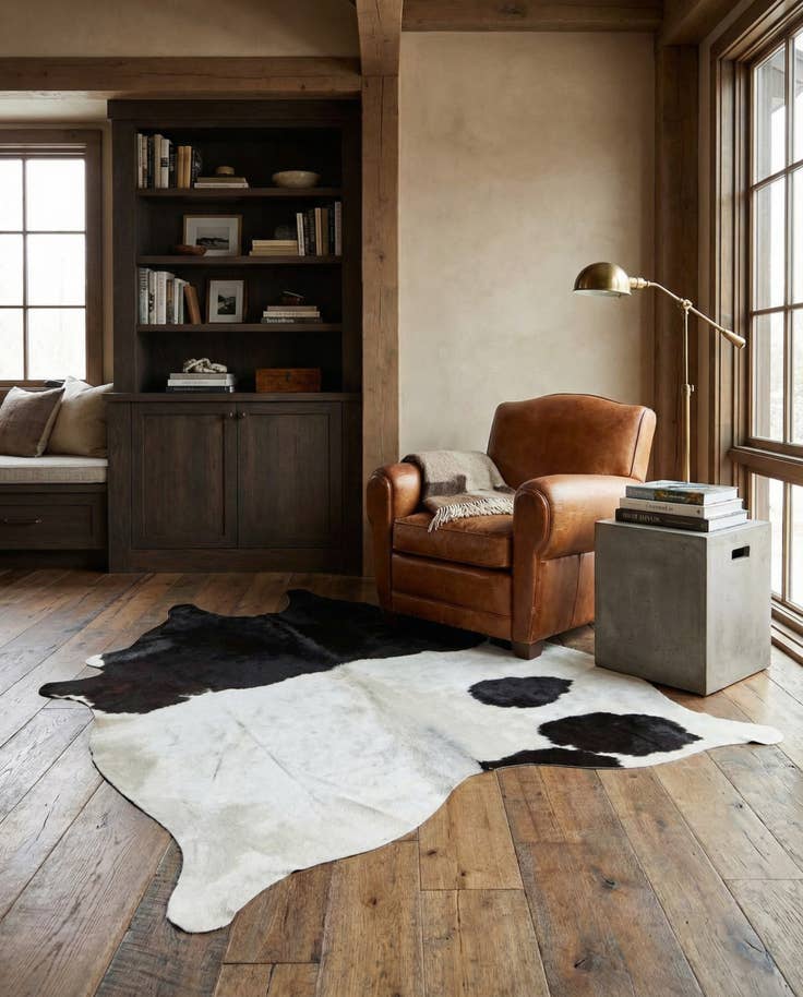 Detail image of 4' 8 x 5' Cowhide Leather Square Rug