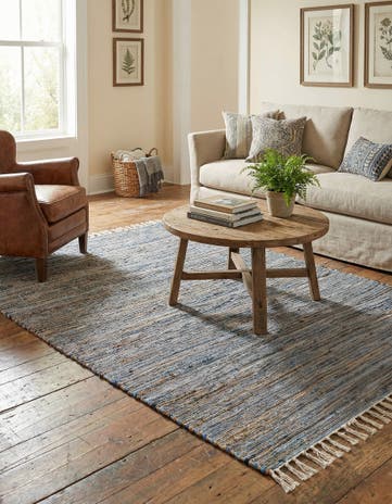 Blue Hand Woven Chindi Jute Rug