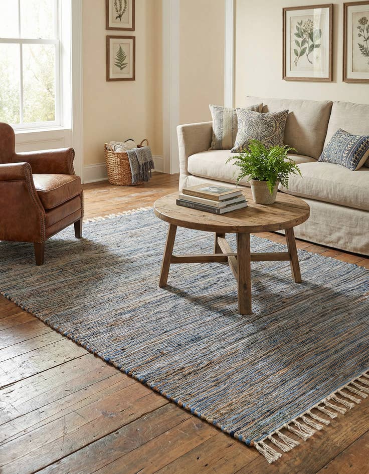 Detail image of 5' 1 x 8' Hand Woven Chindi Jute Rug