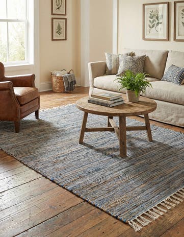 Blue Hand Woven Chindi Jute Rug