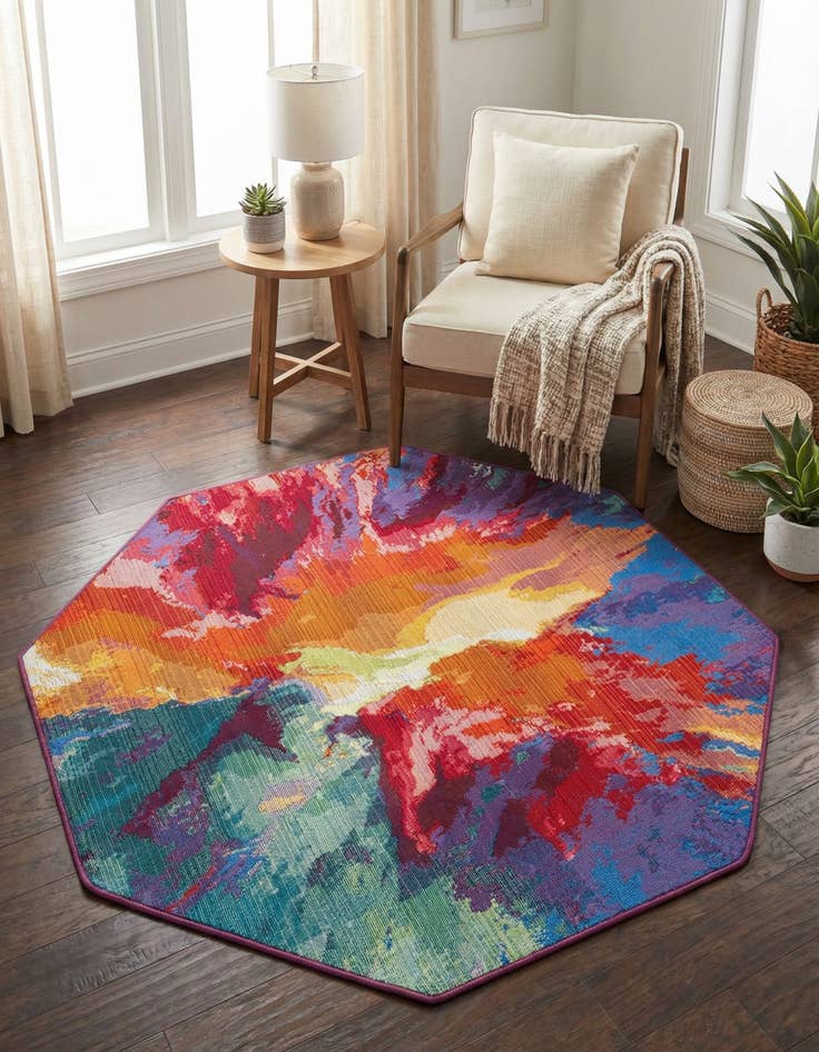 Detail image of 4' x 4'  Washable Modern Indoor / Outdoor Octagon Rug