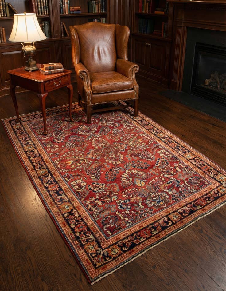 Detail image of 4' 5 x 7' Hand Knotted Sarough Persian Wool Rug