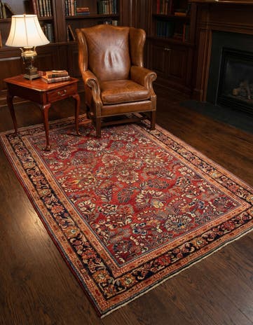 4' 5 x 7' Hand Knotted Sarough Persian Wool Rug