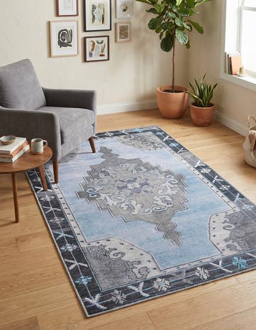 Blue Gray Washable Timeless Rug