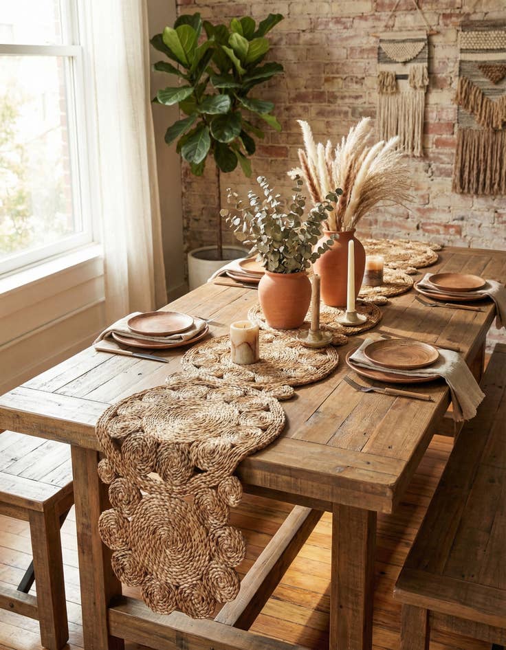 Detail image of 1' 4 x 8' Braided Jute Table Runner Rug