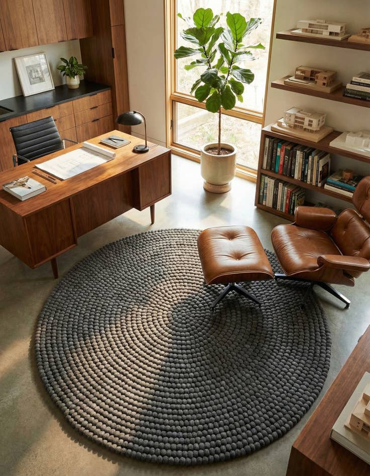 Detail image of  6' 1 x 6' 1 Felt Ball Wool Round Rug