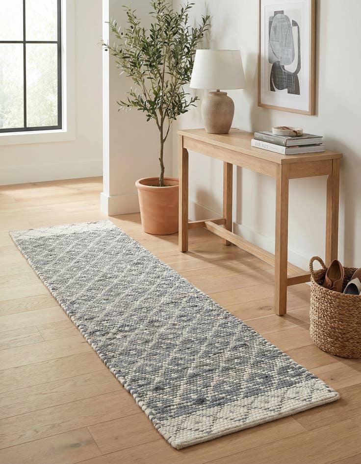 Detail image of 2' 2 x 8'  Hand Woven Chindi Trellis Runner Rug