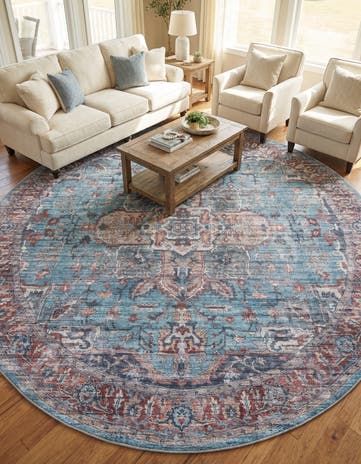 Blue Washable Maahru Round Rug