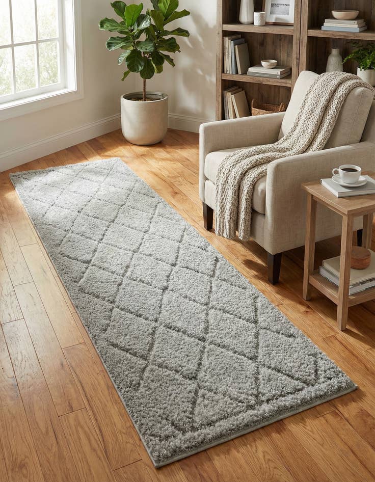 Detail image of  2' 7 x 10' Lattice Shag Runner Rug