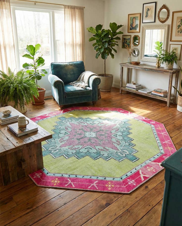 Detail image of 7' 6 x 7' 6 Washable Timeless Octagon Rug
