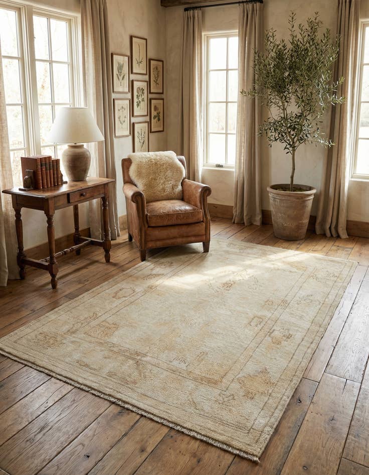 Detail image of 4' 3 x 6' Hand Knotted Oushak Wool Rug